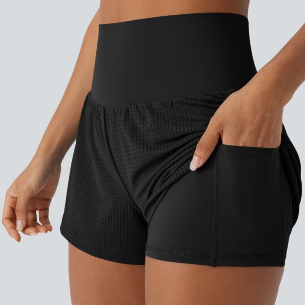 HALARA Super High Waisted Tummy Control Perforated 2-in-1 Yoga Shorts